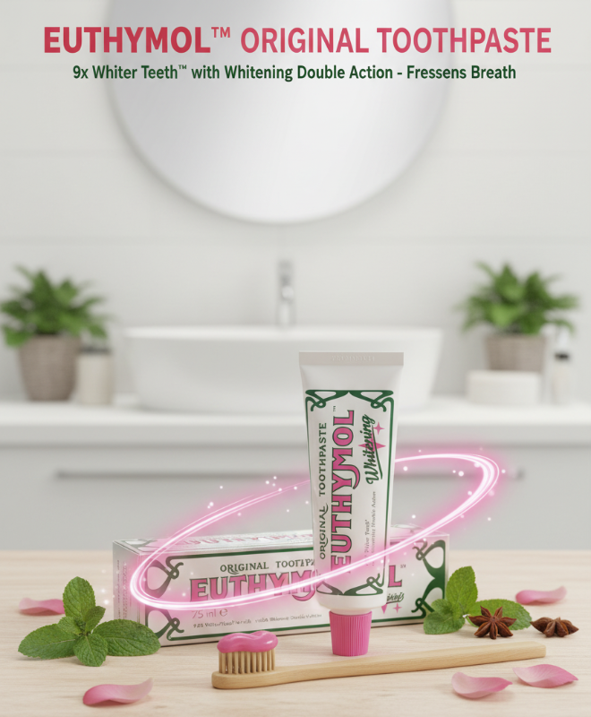 Euthymol Whitening Toothpaste 75ml – 9.6x Whiter Teeth | Double Action Stain Removal with Fluoride & Vitamin E | Classic Metal Tube*