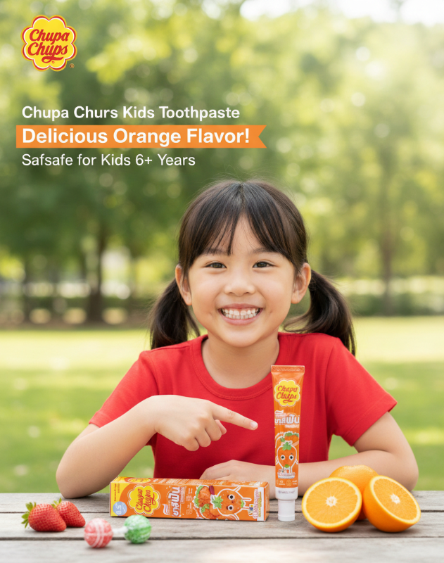 Chupa Chups Kids Toothpaste Orange 40g | Fluoride 1500ppm | Sugar-Free Cavity Protection for Toddlers 0.5+ | Safe to Swallow