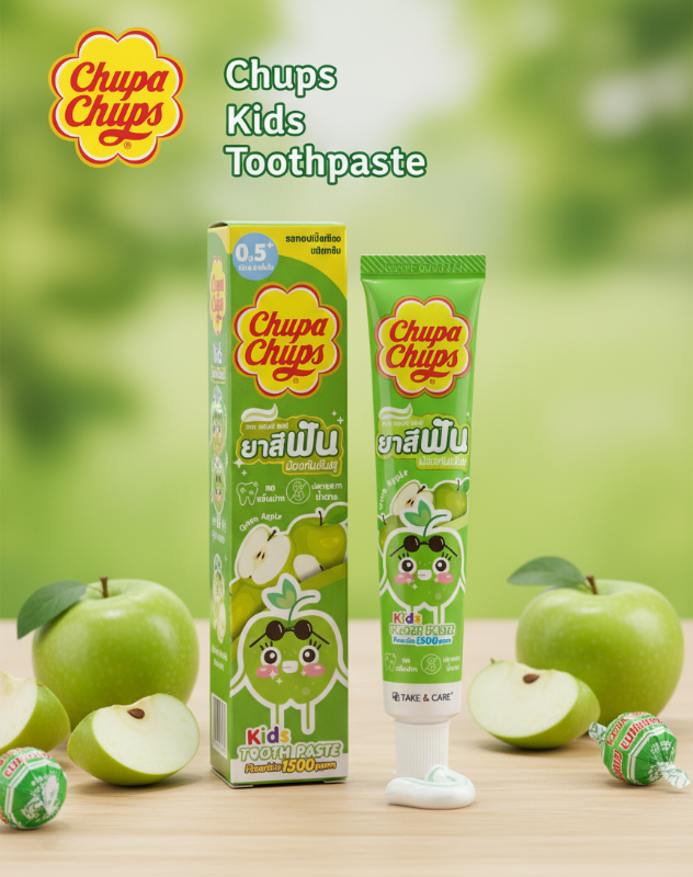 Chupa Chups Kids Toothpaste Green Apple 40g | Fluoride 1500ppm | Sugar-Free Cavity Protection for Toddlers 0.5+