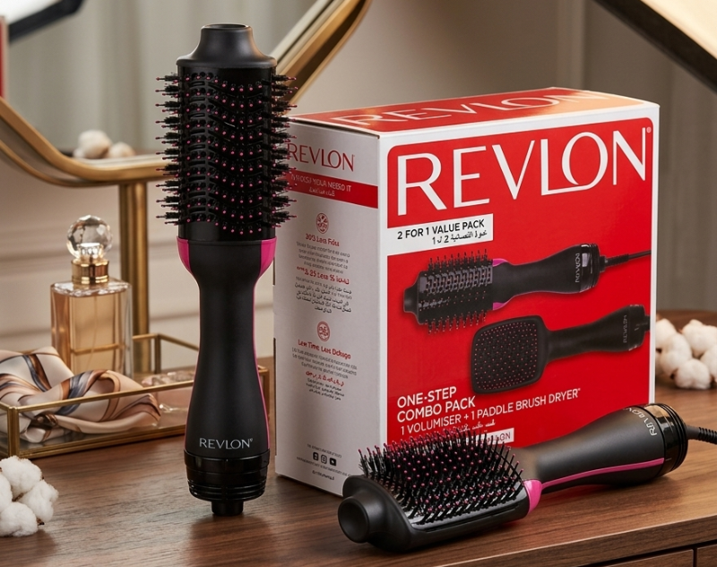 Revlon One-Step Combo Pack RVDR5282: Volumiser & Paddle Brush Styler – 2 Tools, Half the Time, Ionic, 1100W