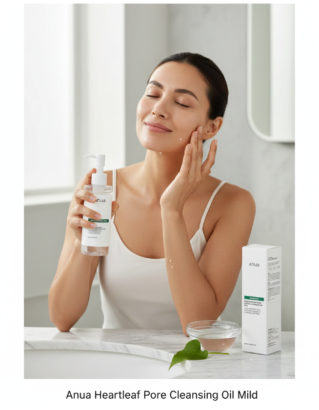 Anua Heartleaf Pore Control Cleansing Oil Mild - Fragrance-Free Cleanser for Sensitive & Acne-Prone Skin