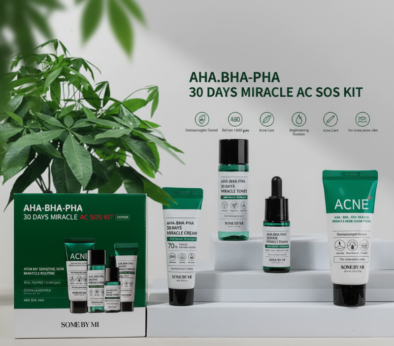 مجموعة علاج حب الشباب للبشرة الحساسة - مجموعة Some By Mi 30 يومًا مع أحماض ألفا هيدروكسي (AHA)، وأحماض بيتا هيدروكسي (BHA)، وأحماض بولي هيدروكسي (PHA)
Acne Treatment Kit for Sensitive Skin - Some By Mi 30 Day Kit with Alpha Hydroxy Acids (AHA), Beta Hydroxy Acids (BHA), and Polyhydroxy Acids (PHA)