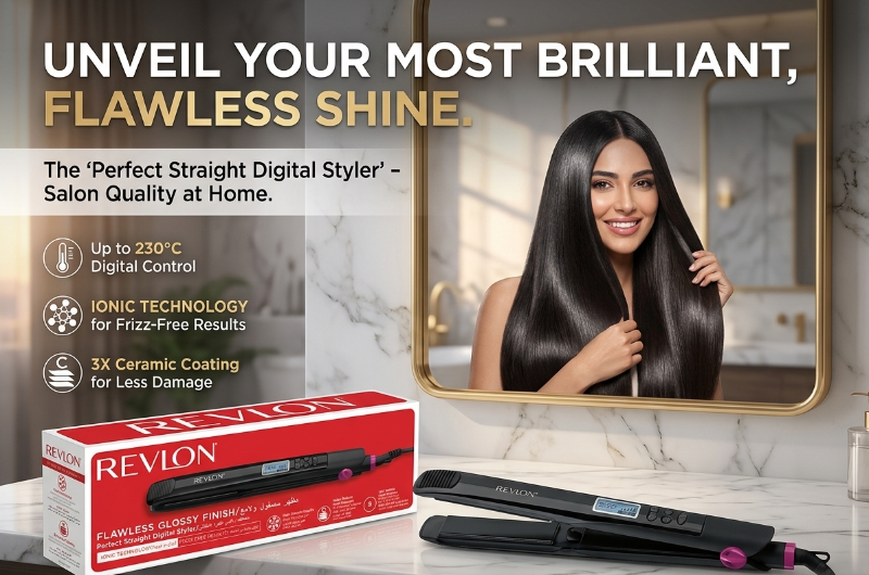 Revlon Perfect Straight 230 Digital Styler RVST2165: 3X Ceramic, Ionic, 9 Heat Settings to 230°C – Auto Shut-Off