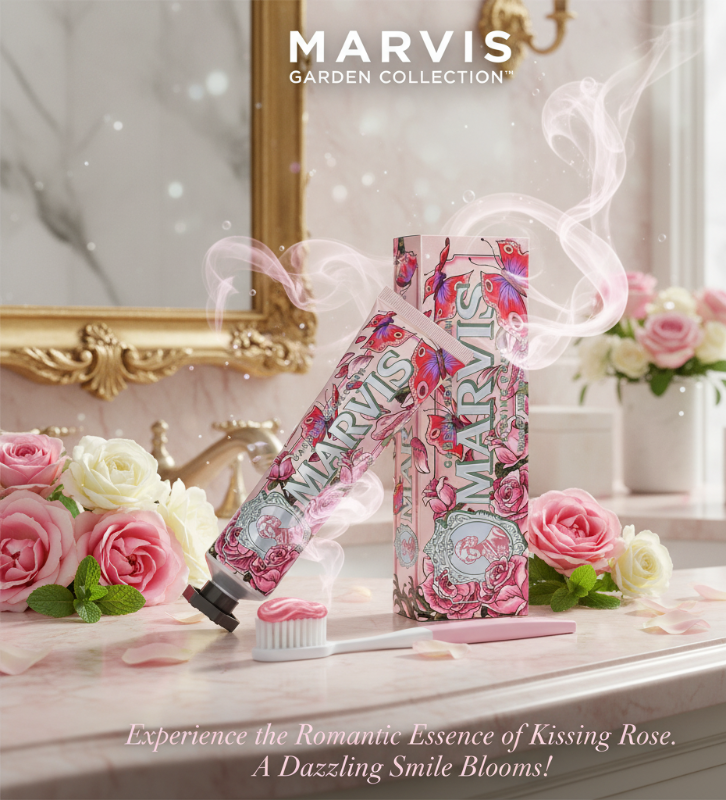Marvis Kissing Rose Toothpaste 75ml – Garden Collection | Luxury Italian Toothpaste with Bulgarian Rose & Peppermint | Gentle Cleaning & Fresh Breath