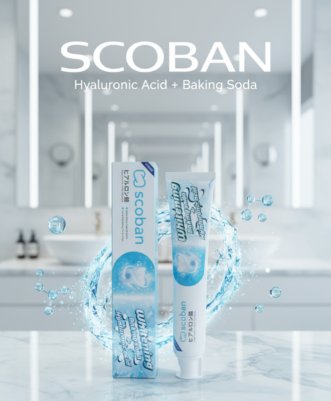 Scoban Whitening Toothpaste 200g – with Baking Soda & Japanese Hyaluronic Acid | Removes Stains, Deep Cleaning, Fresh Mint | Food-Grade & FDA-Approved