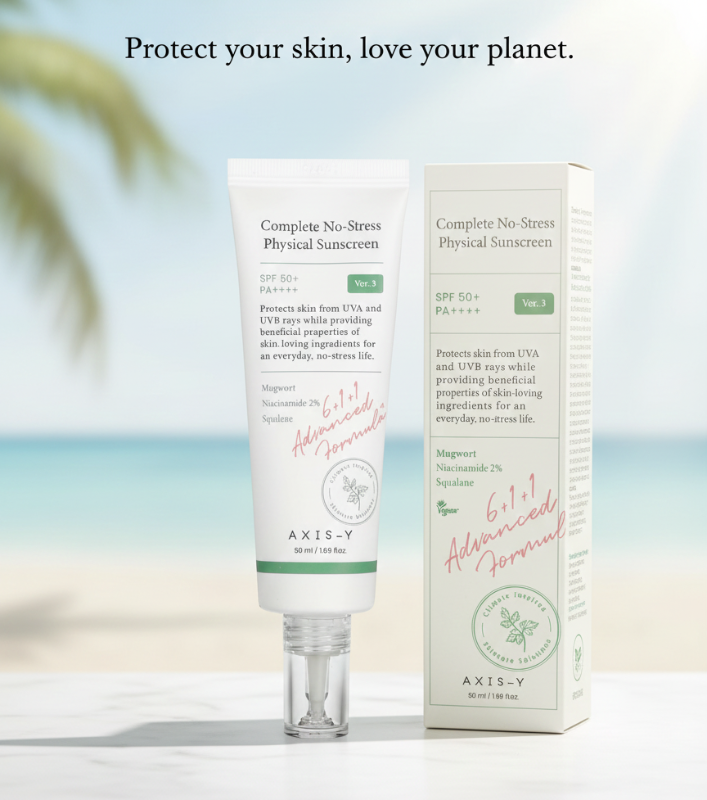 AXIS-Y Complete No-Stress Physical Sunscreen SPF 50+ PA++++ | Mineral Sunscreen with Niacinamide & SYN-Coll