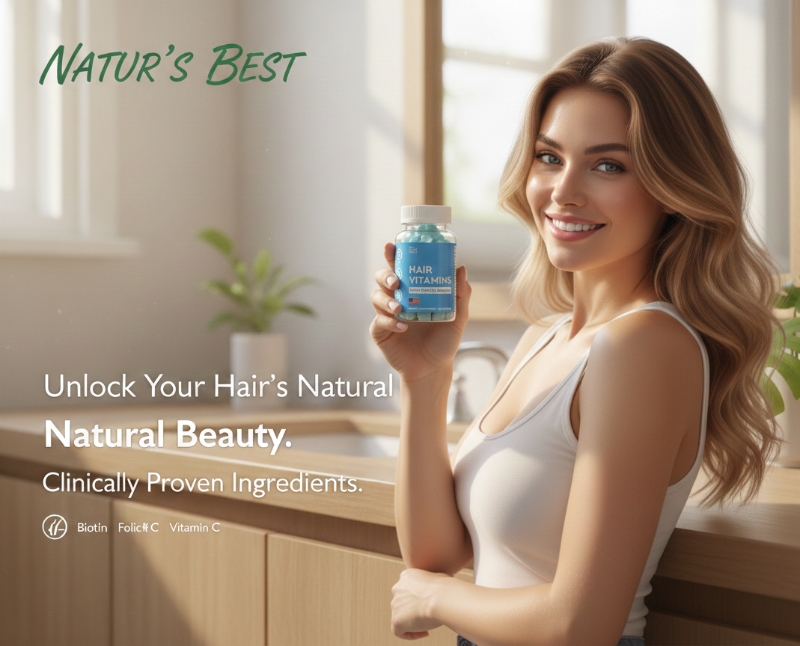 Hair Vitamins with Biotin, Folic Acid & Vitamin C | Fruit-Pectin Gummies for Hair Growth, Strength & Shine