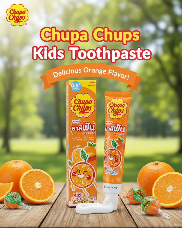 Chupa Chups Kids Toothpaste Orange 40g | Fluoride 1500ppm | Sugar-Free Cavity Protection for Toddlers 0.5+ | Safe to Swallow