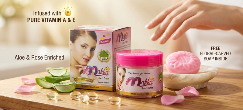 Malika Beauty Cream & Soap Set (Big Unit Box): Brightens Skin, Reduces Dark Spots – with Vitamins A & E