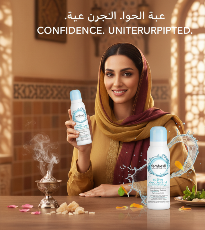 بخاخ مزيل عرق فيم فريش أكتيف للمناطق الحميمة | للمناطق الحميمة الخارجية، ١٢٥ مل  Femfresh Active Intimate Deodorant Spray | For External Intimate Areas, 125 ml