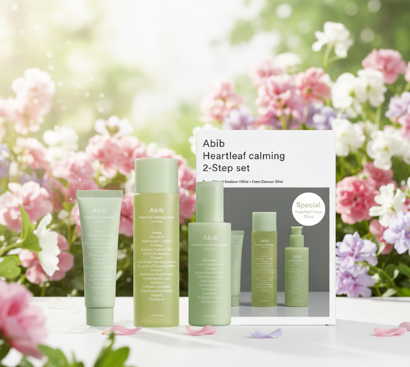 Abib Heartleaf Calming 2-Step Set for Sensitive Skin | Toner + Emulsion + Bonus Acne Cleanser | Soothing & Sebum Control Routine