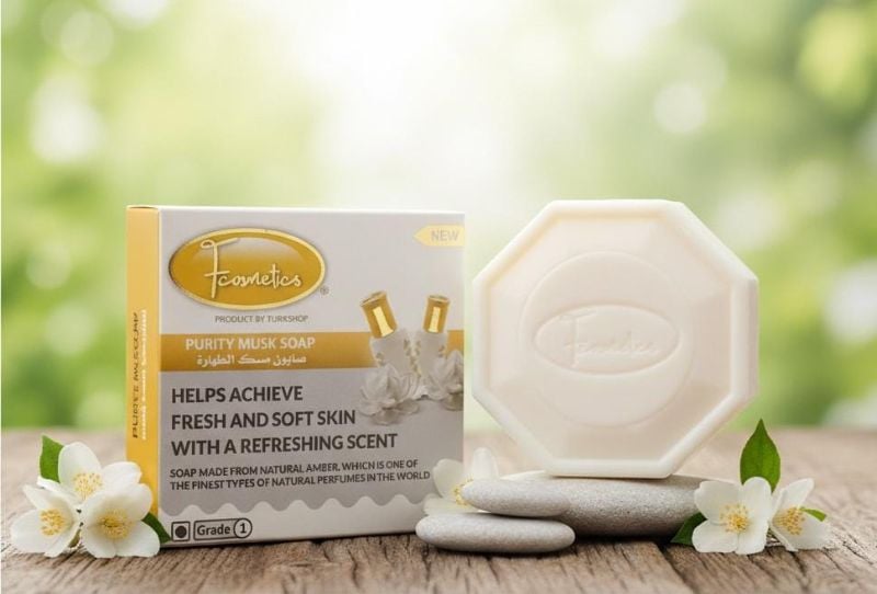 صابون فيمتكس مسك الطهارة | 125 جرام، صابون طبيعي فاخر برائحة العنبر عالية الجودة  Vimtex Musk of Purity Soap | 125g, Luxurious Natural Soap with High-Quality Amber Fragrance