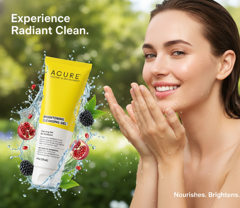 جل أكيور المُنظِّف المُشرق - غسول نباتي للوجه بخلاصة الرمان وتوت الآساي لبشرة مُشرقة  Acure Brightening Cleansing Gel - Botanical Facial Wash with Pomegranate & Acai Berry for Radiant Skin