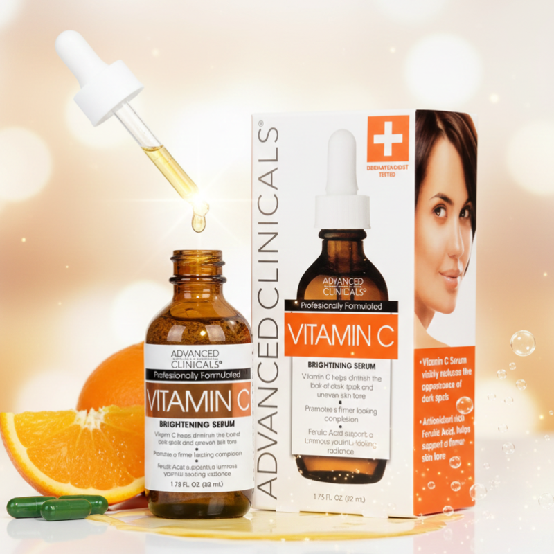 Advanced Clinicals Vitamin C Brightening Serum | Vitamin C + Ferulic Acid + Glycolic Acid | Anti-Aging & Dark Spot Correcting Serum