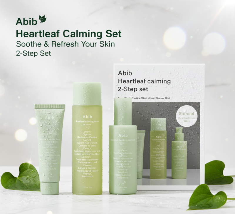Abib Heartleaf Calming 2-Step Set for Sensitive Skin | Toner + Emulsion + Bonus Acne Cleanser | Soothing & Sebum Control Routine