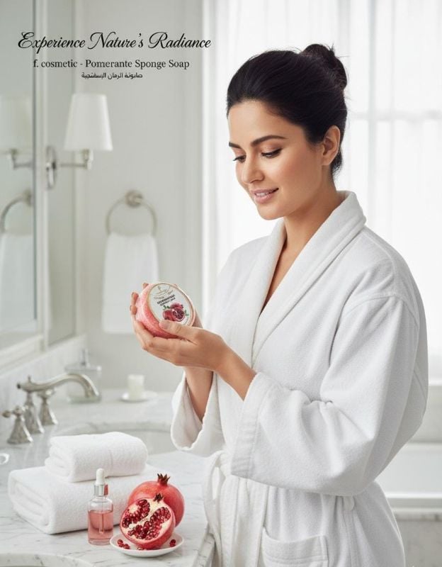 صابون الإسفنج بالرمان من إف كوزمتكس | صابون مقشر غني بمضادات الأكسدة Pomegranate Sponge Soap by F Cosmetics | Antioxidant-Rich Exfoliating Soap