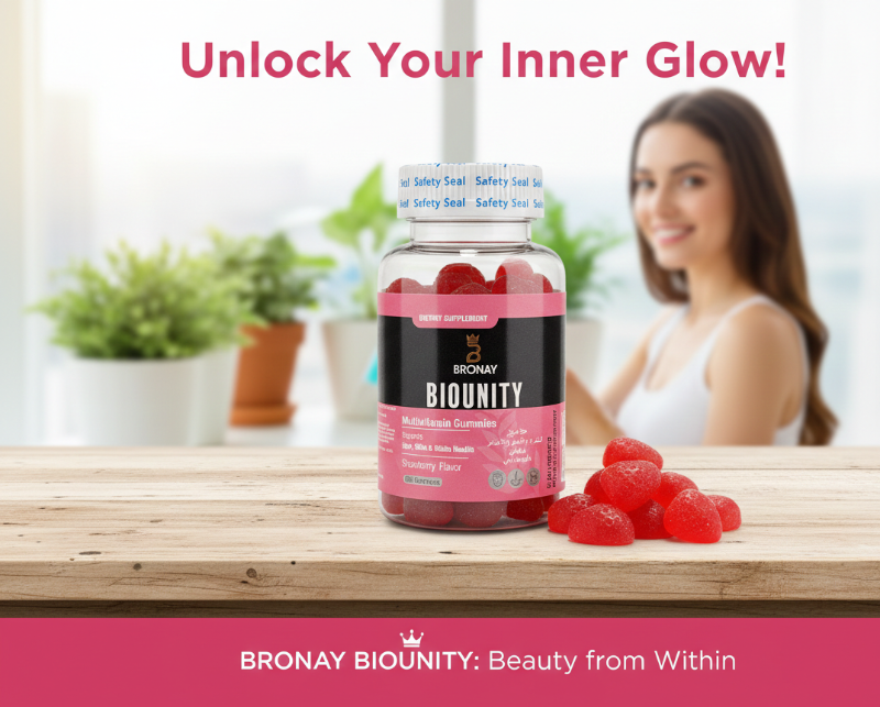 Bronay Biounity Multivitamin Gummies | Strawberry Gummies for Hair, Skin & Nails Health