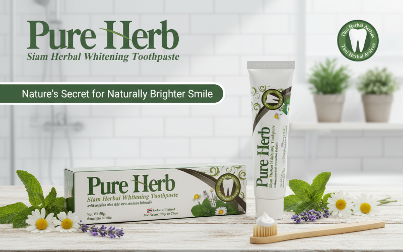 Pure Herb Siam Herbal Whitening Toothpaste | 7 Natural Herbs + Fluoride | Whitens Teeth, Prevents Gum Bleeding & Freshens Breath | Sensitive Formula