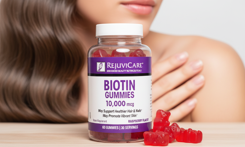 Rejuvicare Biotin Gummies 10,000 mcg | High‑Strength Raspberry Gummies for Hair, Skin & Nails