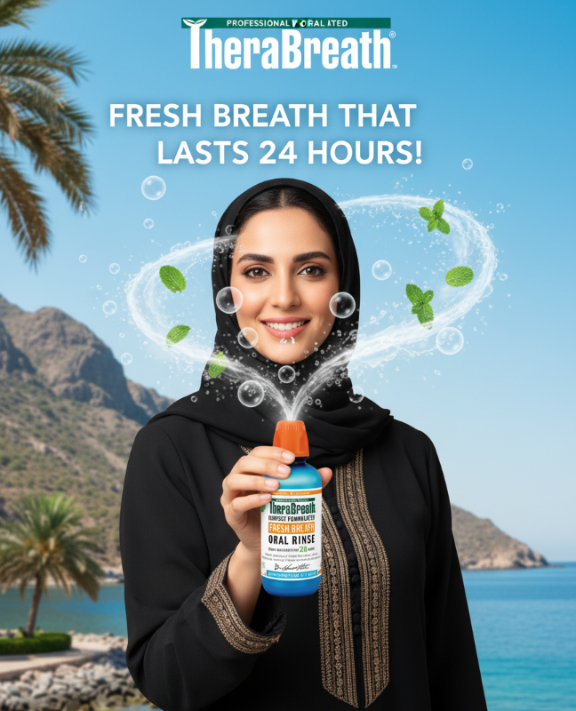 غسول الفم ثيرابريث المنعش بنكهة النعناع المثلج | تخفيف رائحة الفم الكريهة لمدة ١٢ ساعة | خالٍ من الكحول ومعزز بالأكسجين Therabreath Refreshing Ice Mint Mouthwash | 12-Hour Bad Breath Relief | Alcohol-Free & Oxygen-Enriched