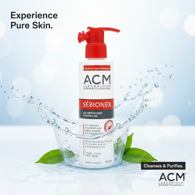 جل التنظيف المُنقّي سيبيونكس من ACM - غسول للوجه والجسم بحمض الجليكوليك للبشرة الدهنية والمعرضة للشوائب ACM Cybionex Purifying Cleansing Gel - Face & Body Wash with Glycolic Acid for Oily and Blemish-Prone Skin