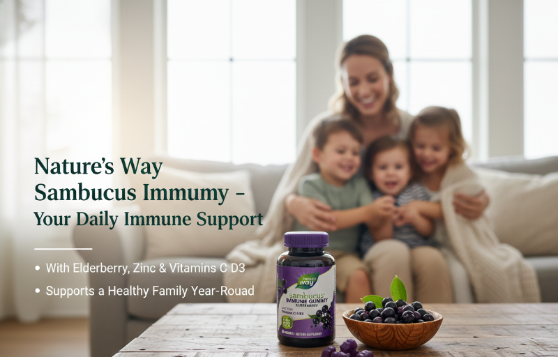 Nature's Way Sambucus Immune Gummy Elderberry | Triple‑Action Vitamin C, D3 & Zinc for Daily Immune Support