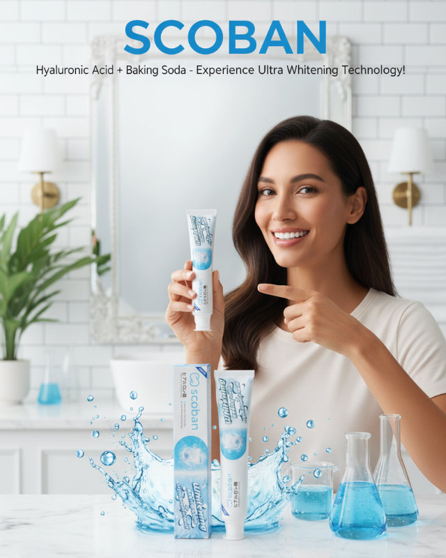 Scoban Whitening Toothpaste 200g – with Baking Soda & Japanese Hyaluronic Acid | Removes Stains, Deep Cleaning, Fresh Mint | Food-Grade & FDA-Approved