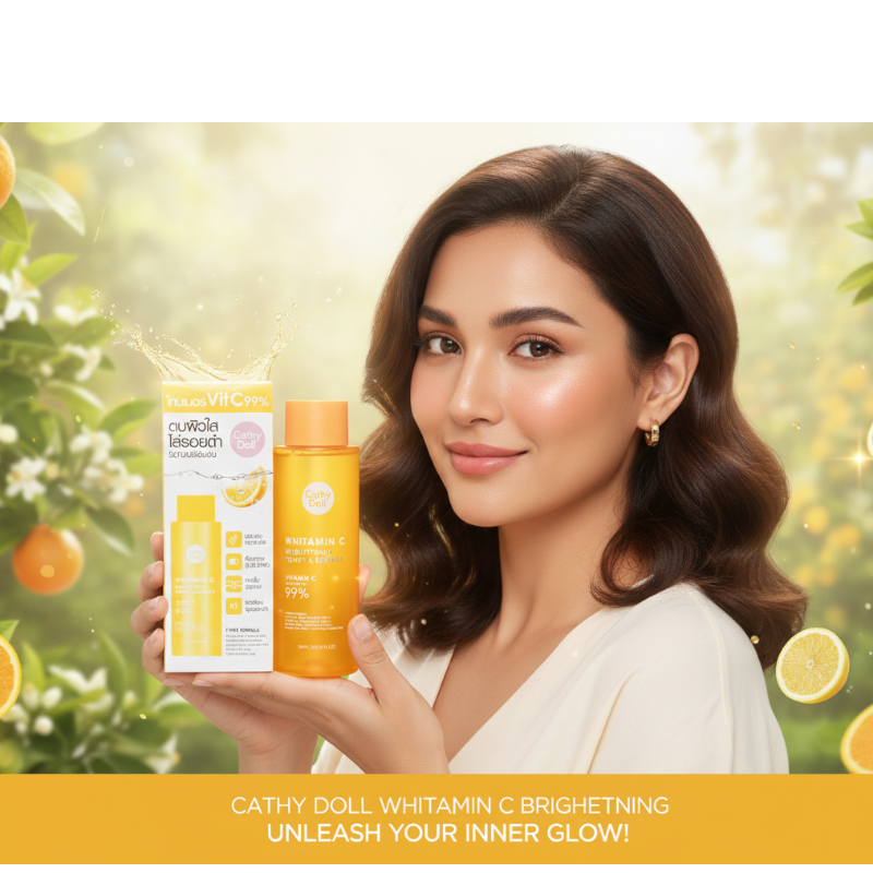 Cathy Doll Whitamin C Brightening Toner & Essence | 99% Pure 3-O-Ethyl Ascorbic Acid + Niacinamide + Ceramide | Professional 2-in-1 Brightening & Barrier Repair Treatment