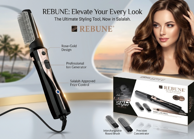 Rebune Hair Styler RE-2078-2: 1200W Hot Air Brush with Ionic Technology – 2 Attachments, 360° Cord