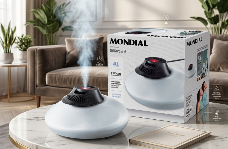 Mondial Comfort Air 4 Steam Humidifier: 4L Tank, 8H Runtime, Warm Steam & Auto Shut-Off – Ultra-Quiet