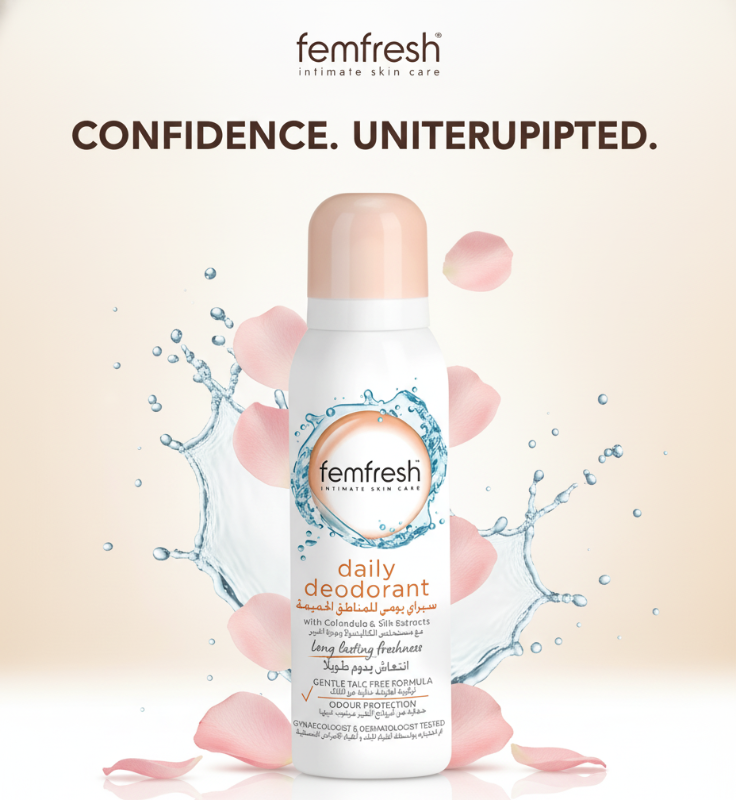 بخاخ مزيل العرق اليومي من فيم فريش | تركيبة خالية من التلك للعناية بالبشرة الحساسة  Femfresh Daily Deodorant Spray | Talc-Free Formula for Sensitive Skin