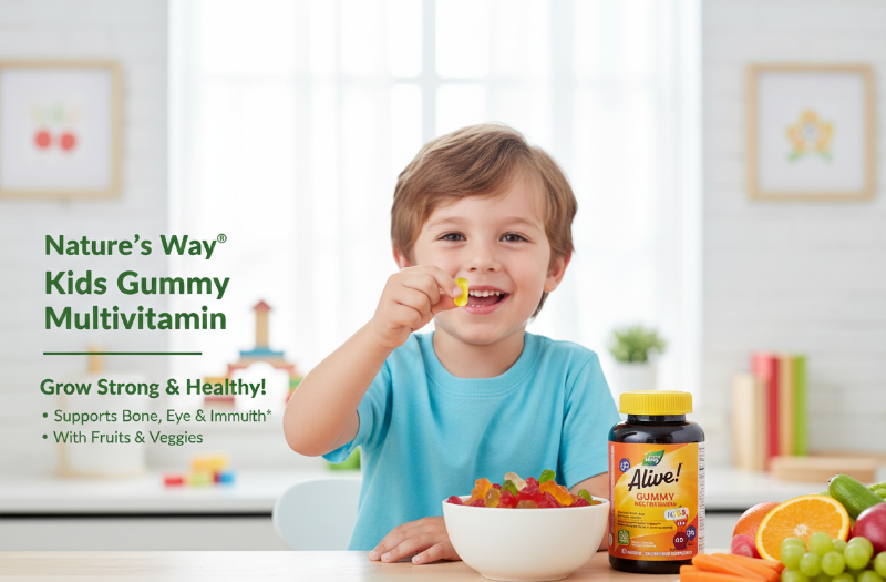 Nature’s Way Alive! Kids Gummy Multivitamin | Plant‑Based Gummies with Fruits & Veggies for Growth & Immunity