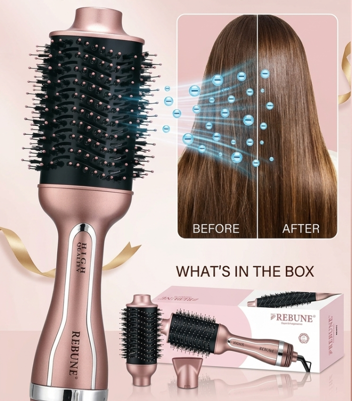 Rebune 1200W Professional Hot Brush RE-2512: 3-in-1 Dry, Straighten & Volumize – Negative Ionic, 3 Heat Settings