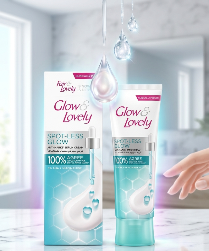 Glow & Lovely Spot-Less Glow Serum Cream: 3% AHA & Niacinamide for Dark Spots & Pimple Marks