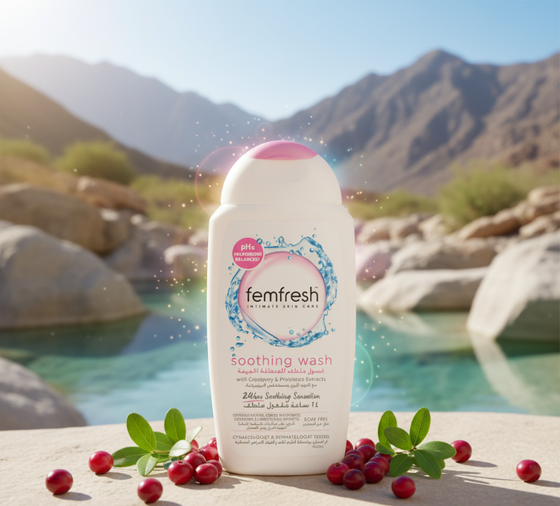غسول فيم فريش ألترا كير المهدئ للمناطق الحساسة مع البروبيوتيك والتوت البري | متوازن الحموضة والميكروبيوم | 250 مل  Femfresh Ultra Care Soothing Intimate Wash with Probiotics and Cranberry | pH & Microbiome Balanced | 250ml