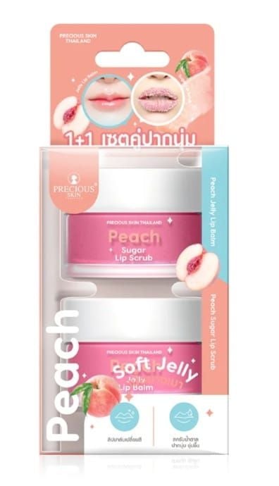 مجموعة بريشس سكين تايلاند المكونة من قطعتين: مرطب شفاه جيلي 10 جم + مقشر شفاه بالسكر 15 جم #خوخ      Precious Skin Thailand 2-Piece Set: Jelly Lip Balm 10g + Sugar Lip Scrub 15g #Peach
