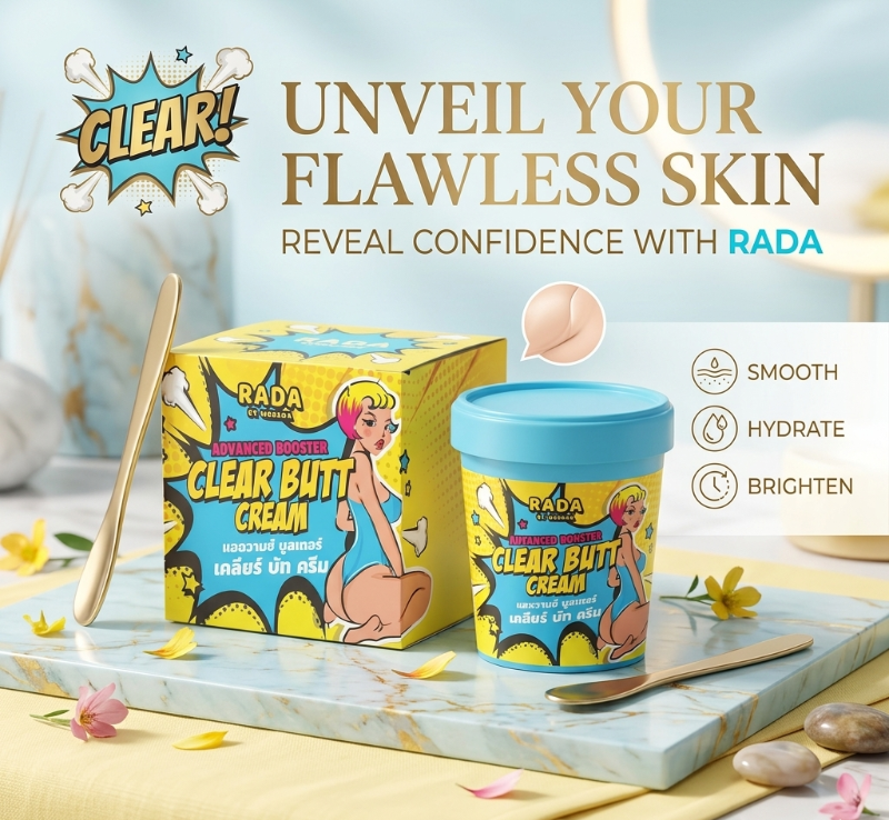 Rada Advanced Booster Clear Butt Cream: Reduces Stretch Marks & Dark Spots on Buttocks, Knees, Elbows & Thighs