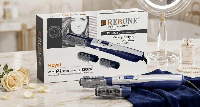 Rebune Professional Hair Styler RE-2025-2: 1200W with 2 Interchangeable Attachments – Shape & Style, Beyond Imagination