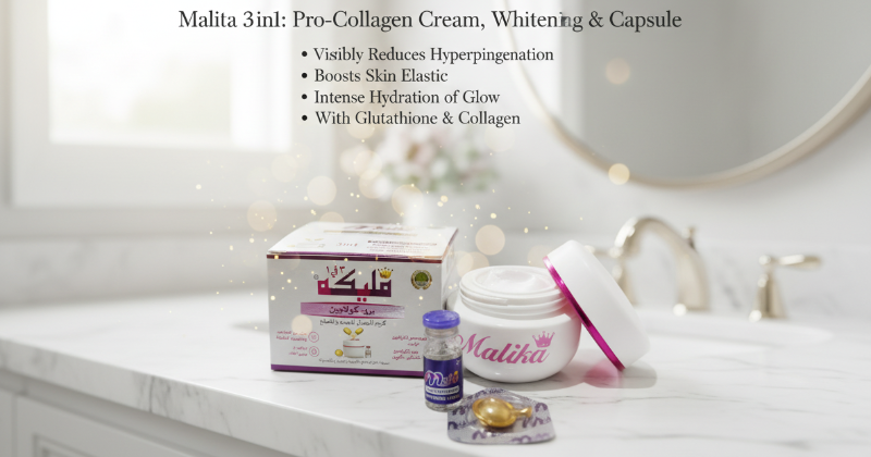 Malika Pro-Collagen 3-in-1 Cream: With Glutathione Serum & Vitamin E Capsule