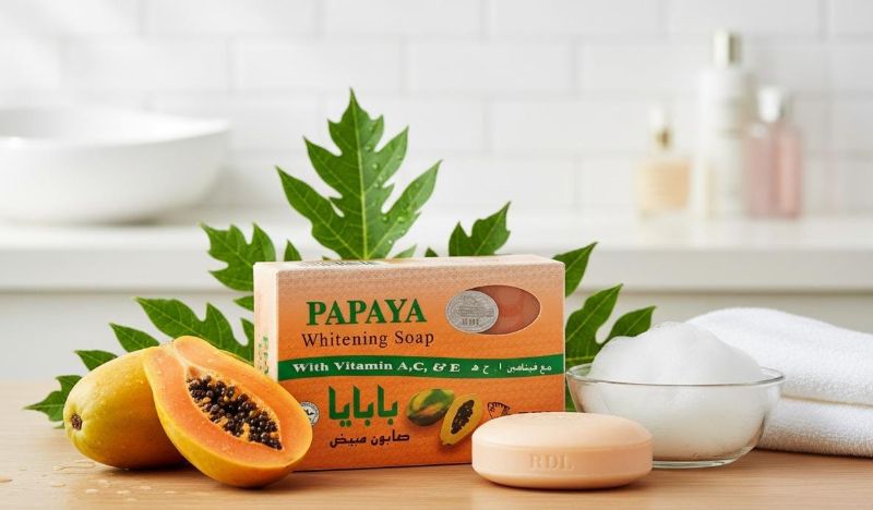 صابون RDL لتفتيح البشرة بخلاصة البابايا | غني بفيتامينات A وC وE لبشرة أكثر إشراقًا  RDL Skin Lightening Soap with Papaya Extract | Enriched with Vitamins A, C, and E for Brighter Skin