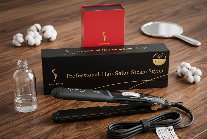 Professional Hair Salon Steam Styler: Healthy & Silky – Steam Technology, 450°F, Ceramic Plates – Straighten & Curl