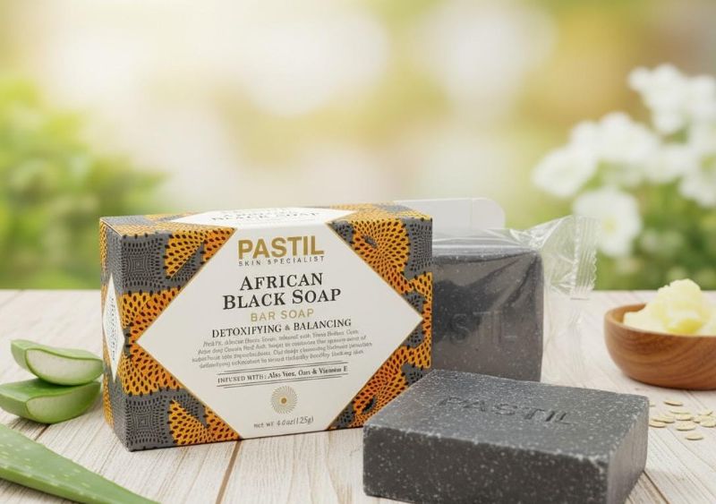 صابون أفريقي أسود بألوان الباستيل | غني بزبدة الشيا ودقيق الشوفان والصبار Pastil African Black Soap Bar | With Shea Butter, Oats & Aloe Vera