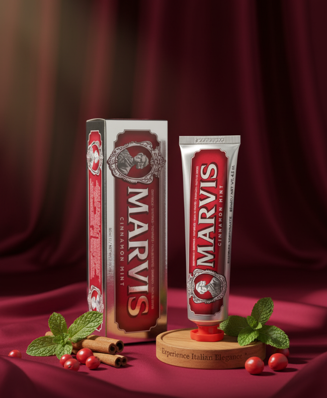 Marvis Cinnamon Mint Toothpaste 85ml – Italian Luxury Toothpaste | Sweet Cinnamon & Brisk Mint | Fluoride-Free, Vegan, Paraben-Free | Plaque Removal, Stain Removal & Fresh Breath