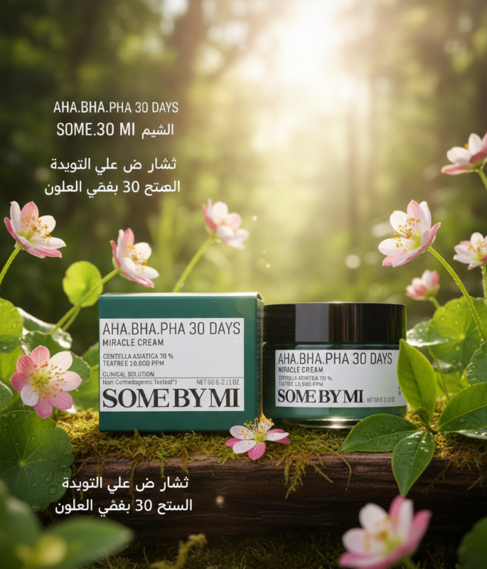 Some By Mi AHA BHA PHA 30 Days Miracle Cream | 70% Centella & Tea Tree | Exfoliating Moisturizer for Sensitive, Oily Skin | 60g