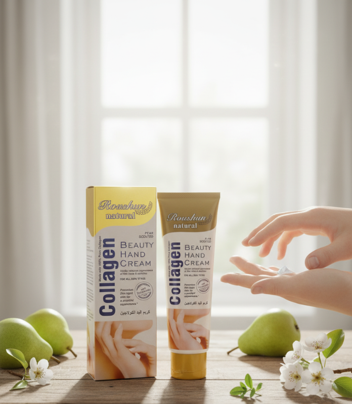 Roushun Natural Collagen Beauty Hand Cream – Pear Scent | with Collagen & Hyaluronic Acid | Moisturizes, Firms & Reduces Wrinkles | Non-Greasy, Fast-Absorbing