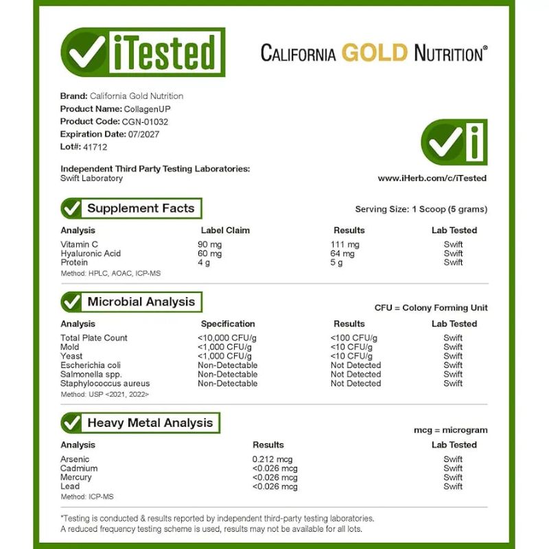 California Gold Nutrition, CollagenUP®، ببتيدات الكولاجين البحري المُحلل مع حمض الهيالورونيك وفيتامين سي، بدون نكهة، 7.26 أونصة (206 جم)