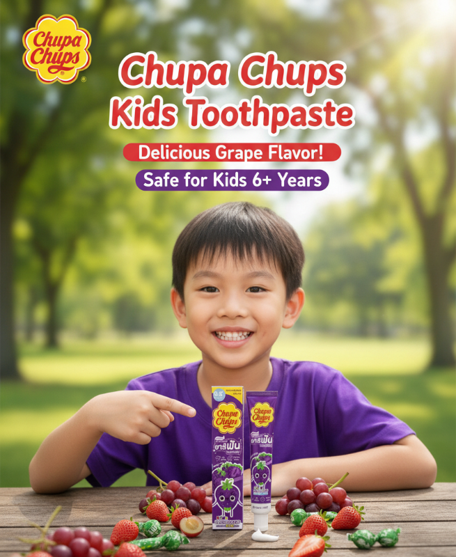 Chupa Chups Kids Toothpaste Grape 40g | Fluoride 1500ppm | FDA Thailand Certified | Sugar-Free Cavity Protection for Toddlers 0.5+