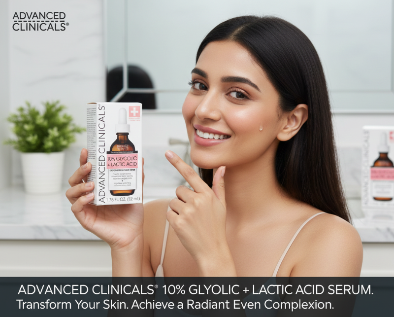 Advanced Clinicals 10% Glycolic + Lactic Acid Retexturizing Face Serum | Nighttime AHA/BHA Exfoliating Treatment