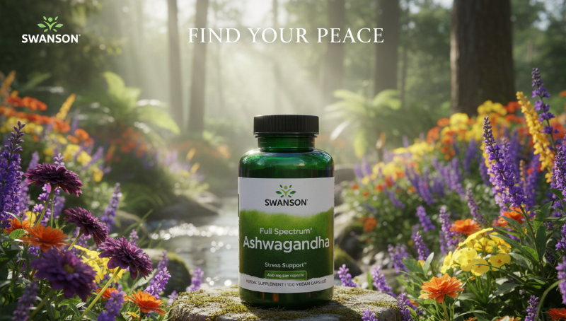 Swanson Full Spectrum Ashwagandha | 450mg Vegan Capsules for Stress Relief & Immune Support
