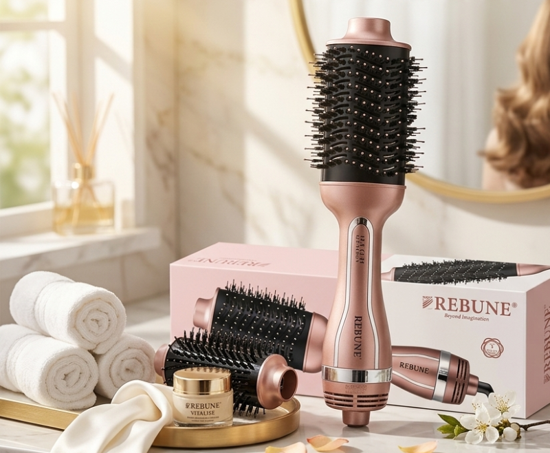 Rebune 1200W Professional Hot Brush RE-2512: 3-in-1 Dry, Straighten & Volumize – Negative Ionic, 3 Heat Settings